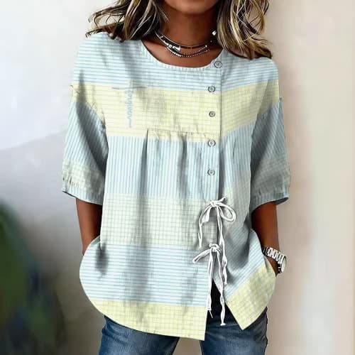Cross-border Elegant Women's Long Sleeve Printed Blouse, Long Sleeve Women's Shirt, Tie-neck Blouse