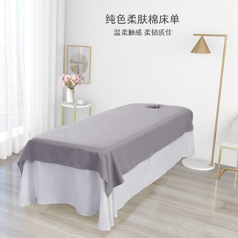 Beauty Bed Solid Color Soft Cotton Sheet, Beauty Salon Bed Cover, Treatment Hole Towel, Dust Cover, Non-Shrinking, Gentle Touch