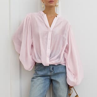 Cross-Border European-American V-Neck Button Shirt, Loose Casual Puff Long Sleeve Blouse, French Vintage Thin Sun Protection Cardigan