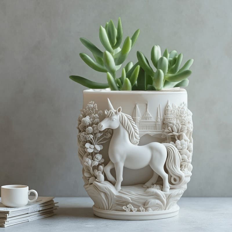 Dreamy Unicorn Castle Relief Flower Pot Silicone Mold Fairy Tale Style DIY Aromatherapy Plaster Resin Succulent Planter