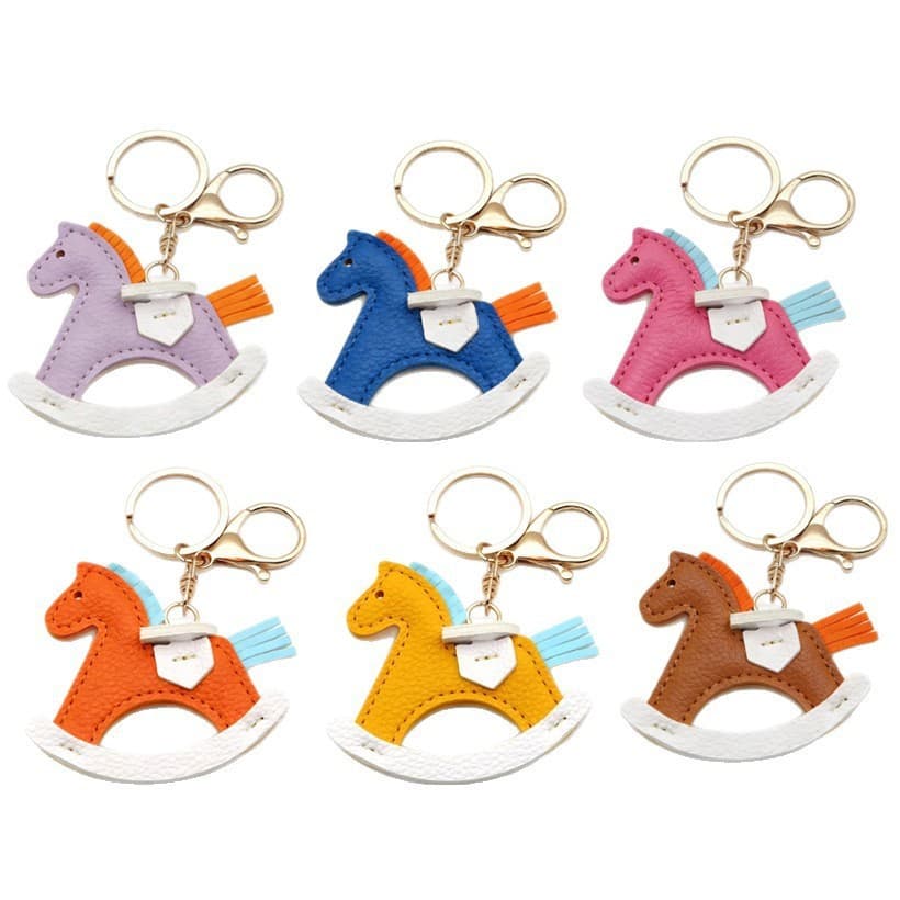 Leather Rocking Horse Keychain Accessory Pony Pendant Bag Charm Cartoon Wooden Rocking Horse Keychain Wholesale