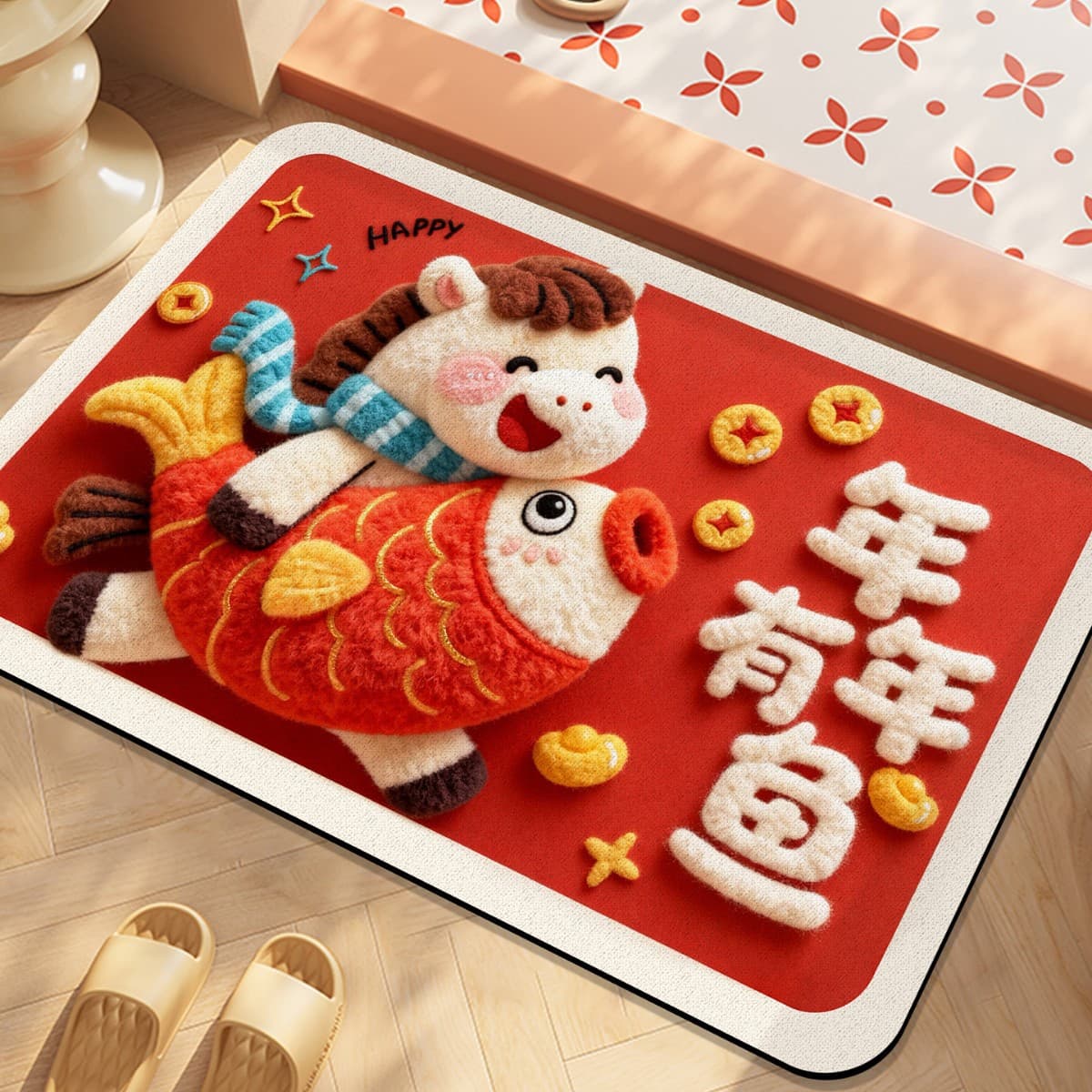 2026 Year of the Horse Bathroom Floor Mat Diatomaceous Earth Water-Absorbent Non-Slip Foot Mat Bathroom Entrance Mat Quick-Drying Carpet