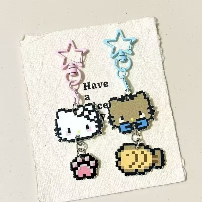 Cartoon Pixel Acrylic Charm Cute Keychain Pendant Student Gift for Backpack Bag Couple Best Friend Keyring