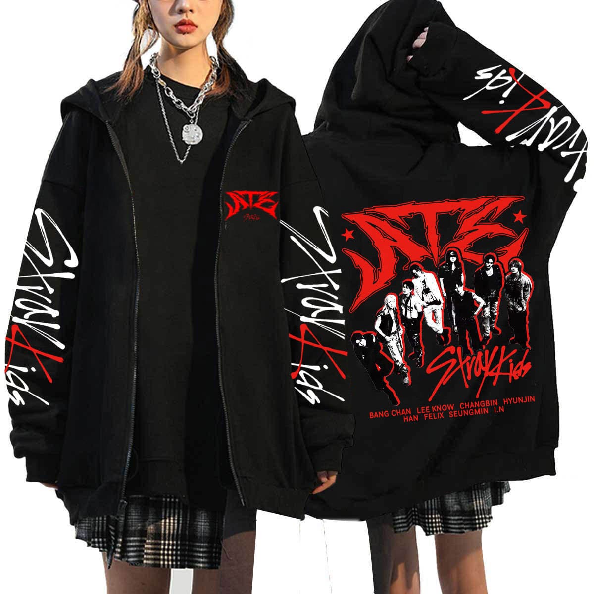 stray kids ATZ singer group peripheral Harajuku printed sweatshirt hooded loose zipper sweatshirt wholesale