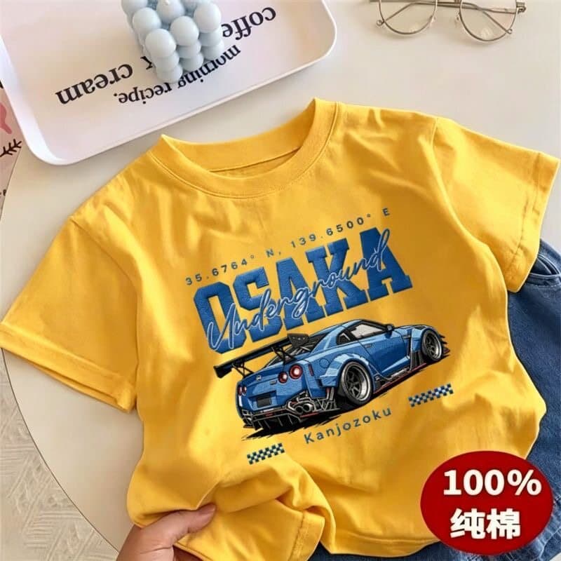 Children's summer new pure cotton short-sleeved cartoon racing print T-shirt boys cool, trendy and versatile loose top