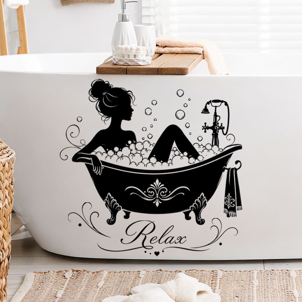 Cross-border retro black silhouette bathtub women's wall stickers self-adhesive removable bathroom bathtub soft decoration stickers wholesale
