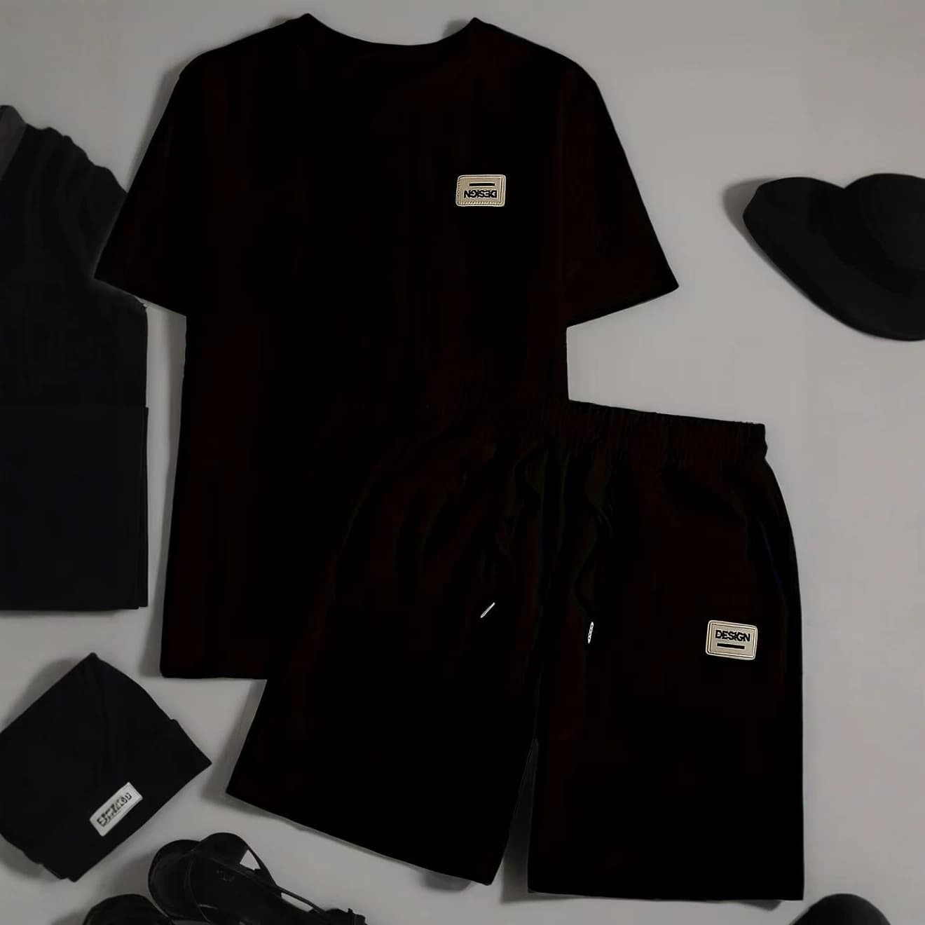 Cross-border Short Sleeve T-Shirt Men's Summer European and American New Jacquard Fabric Men's Casual Sportswear Thin Round Neck Set