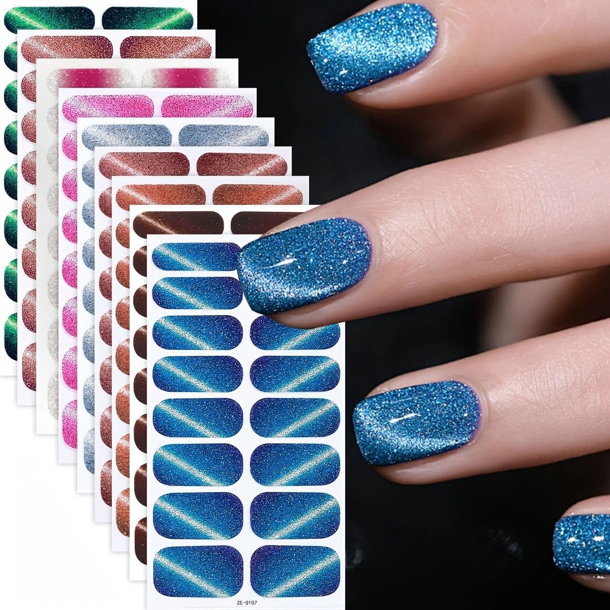 Popular 16-finger glitter cat-eye nail polish film nail stickers European and American TEMU hot-selling waterproof nail art stickers full stickers
