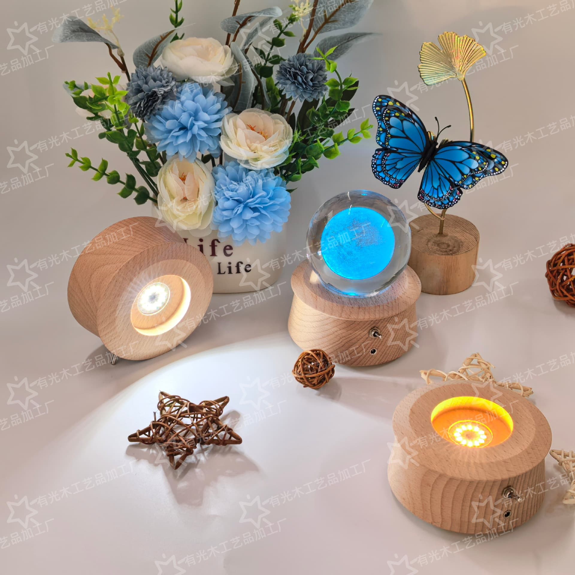 Solid Wood Musical Rotating Music Box Ambient Glowing Night Light Base Creative Desktop Gift Decorative Lamp