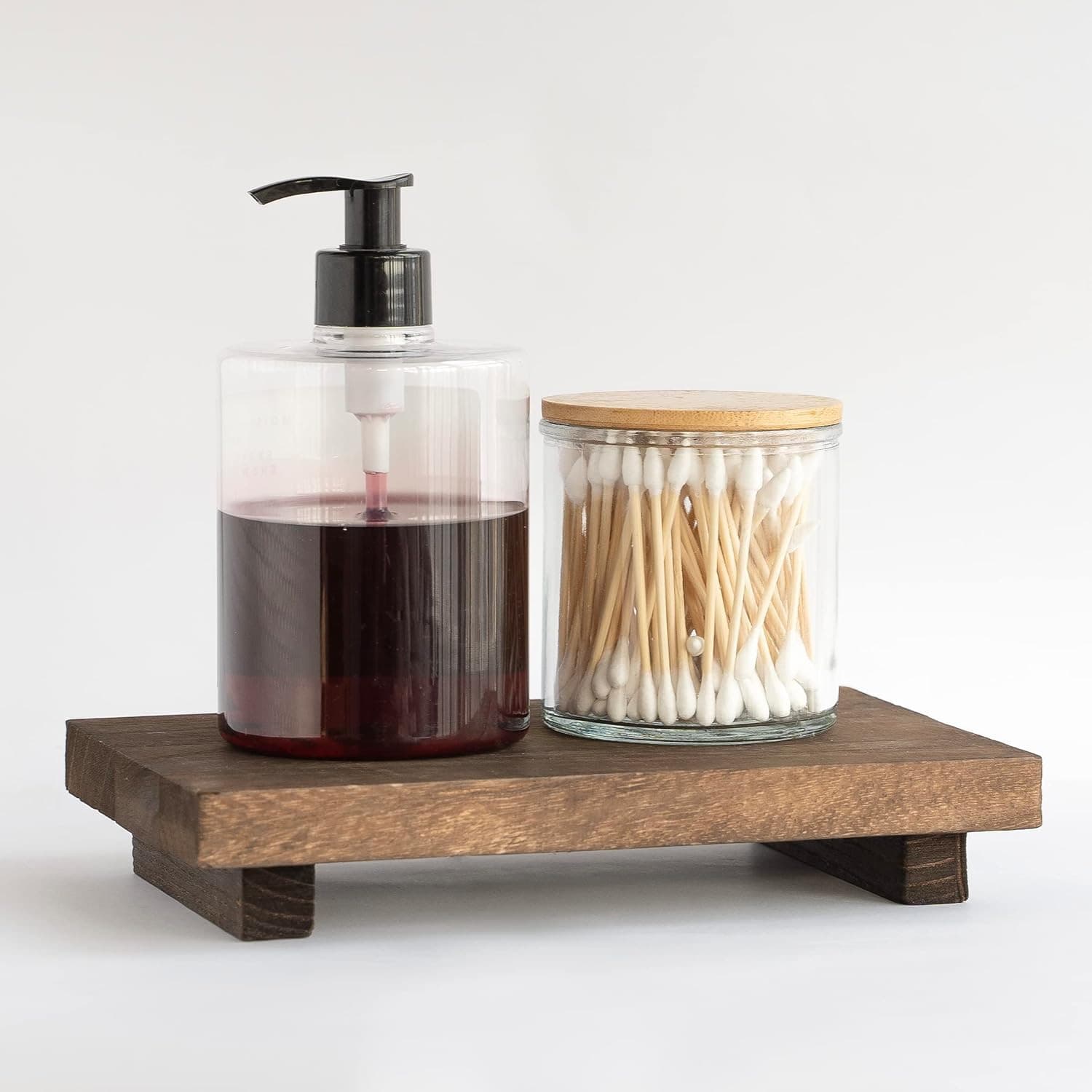 1 Wooden Soap Dish Stand, Vertical Soap Holder for Sink, Wooden Base for Counter Sink, Bathroom Plant