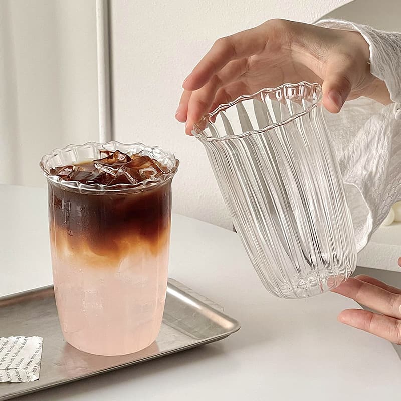 Trendy Wide-Mouth Americano Coffee Cup, Lightweight Glass Pour-Over Drip Coffee Cup, Latte Cup, Tea Cup, Cold Drink Water Cup