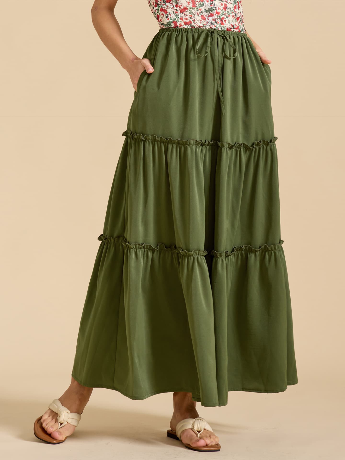 Amazon 2026 New Women's High-Waist Elastic Waist Pocket Long Skirt Adjustable Tie Half Skirt Women Manufacturer In Stock