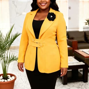 Plus Size Women's Waist-Cinching Long-Sleeve Blazer, Notched Lapel, 3D Floral Decoration, Office Slim Fit Professional Jacket