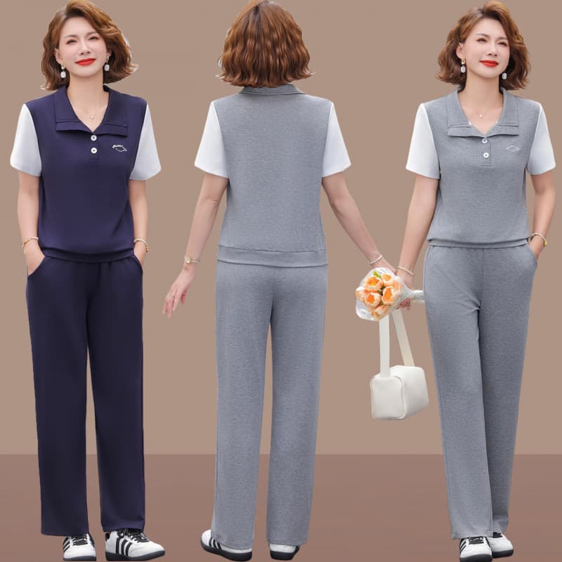 Middle-Aged Mom's Summer Fashion Outfit, Stylish Two-Piece Casual New Set for Women Aged 40-50