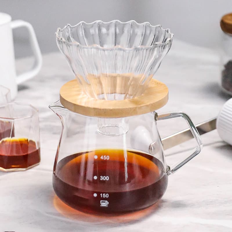 Pour-Over Coffee Carafe Cloud-Sharing Pot Thickened Heat-Resistant Borosilicate Glass Drip Cone with Diamond Pattern Measuring Server