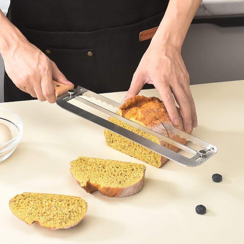 Wooden Adjustable Bread Slicer with Handle Technique Stick Toast Cutting Saw Kitchen Bread Knife Bow Slicer
