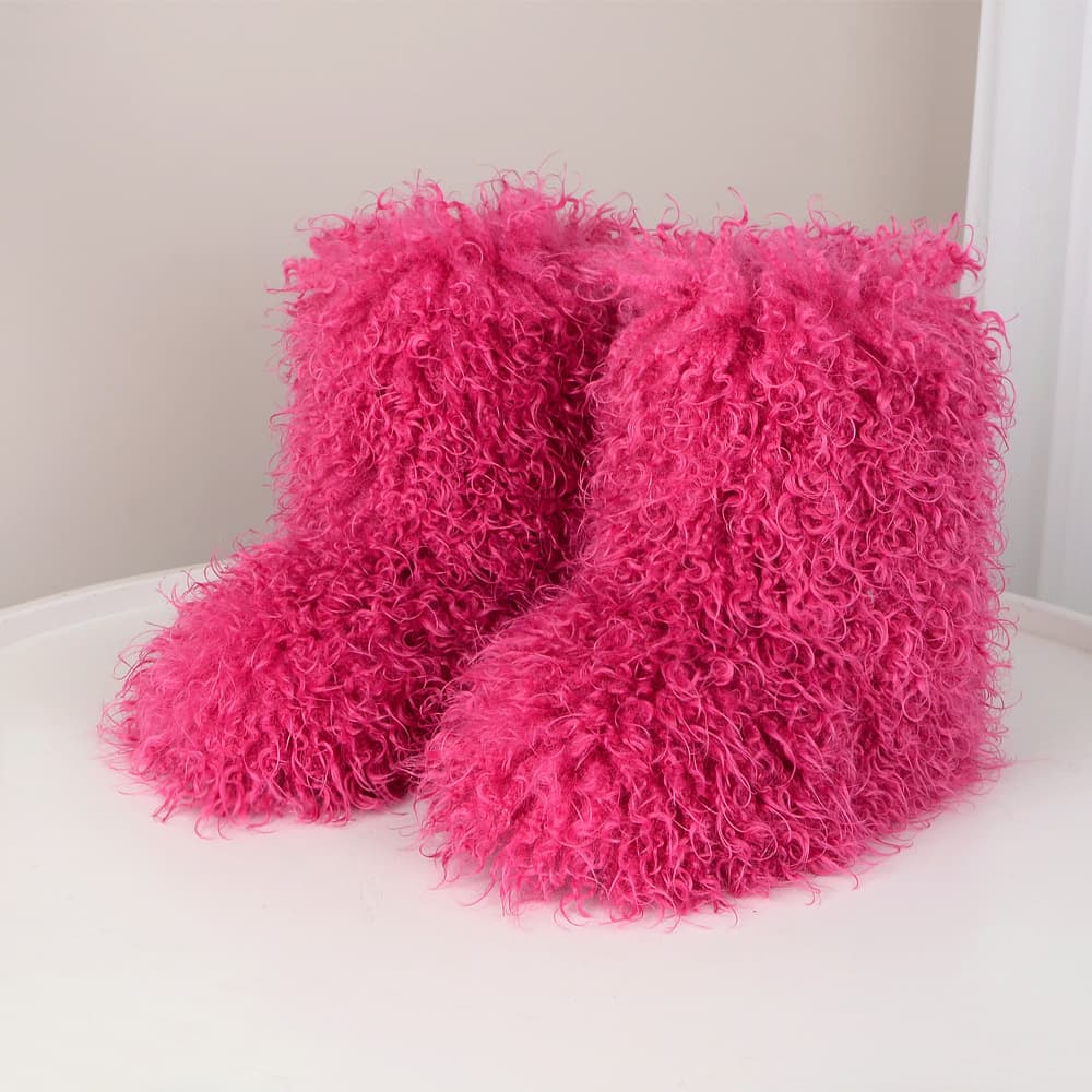 New European and American Style Faux Lamb Fur Boots Women Winter Faux Fur Mid-Calf Snow Boots Y2K Trendy Long Fur Snow Boots