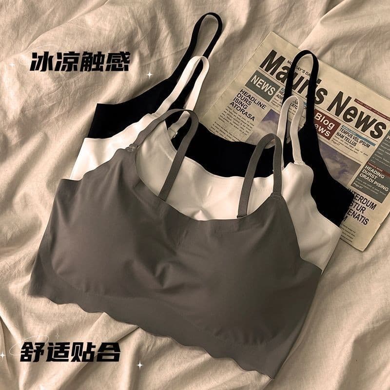 Seamless Ice Silk One-Piece Teen Bras, Anti-Wardrobe Malfunction Strappy Tops with Padded Camisoles, New Style Backless Women's Bustiers
