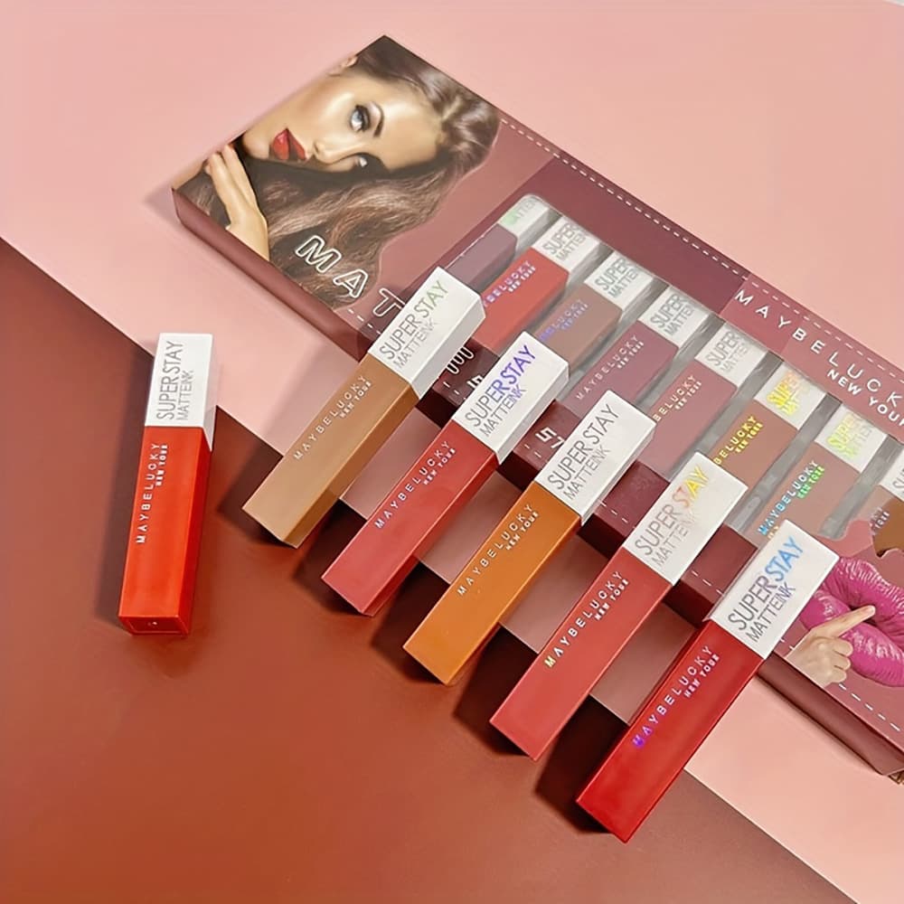 Popular Semi-Managed 12-Piece Matte Velvet Lip Gloss Set, Moisturizing Matte Lipstick That Enhances Complexion, Wholesale for Export