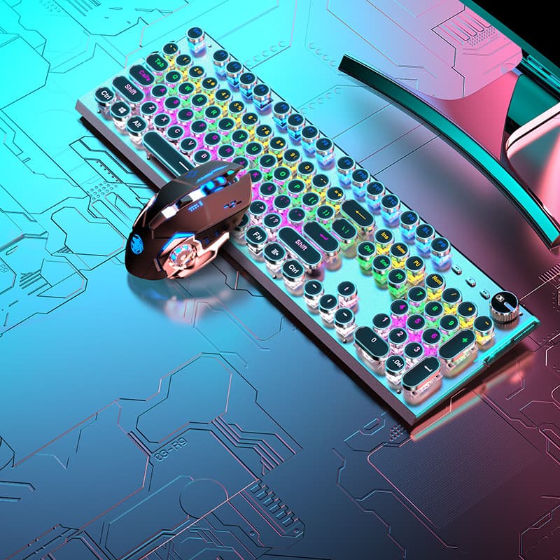 Wired Mechanical Keyboard Blue Switches for Internet Cafe Office Gaming Keyboard Steampunk Style Keyboard Wholesale