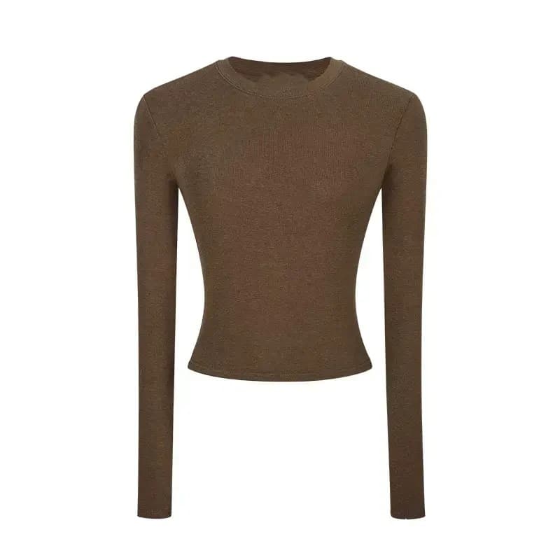 Thin Style / De Rong Style Women's Long-Sleeve Top for Spring and Autumn, Slim-Fit Solid Color Tight-Fitting Round-Neck High-End T-Shirt Regular Style