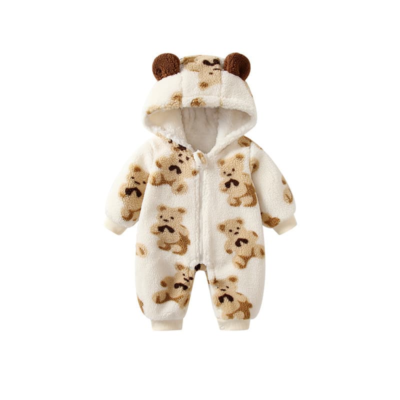 Thickened Cotton Romper Suit with Hat for Babies Bear Patterned Autumn Winter Clothes Unisex Newborn Clothing Korean Style