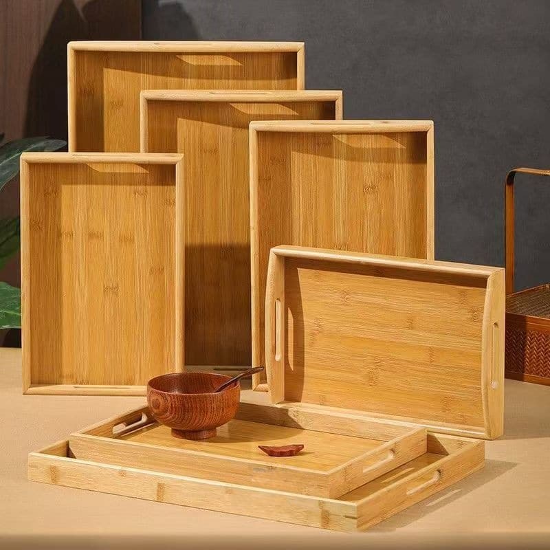 Large Rectangular Bamboo Wood Tray for Home Living Room Cup Tray, Bamboo Tea Tray, Commercial Bamboo Tray for Bread