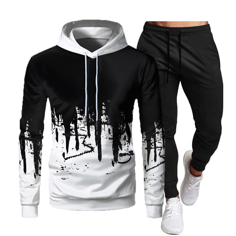 2024 European and American Men's Tracksuit Hoodie 3D Digital Print Sweatshirt Pullover Casual Personalized Inkjet Two-Piece Set
