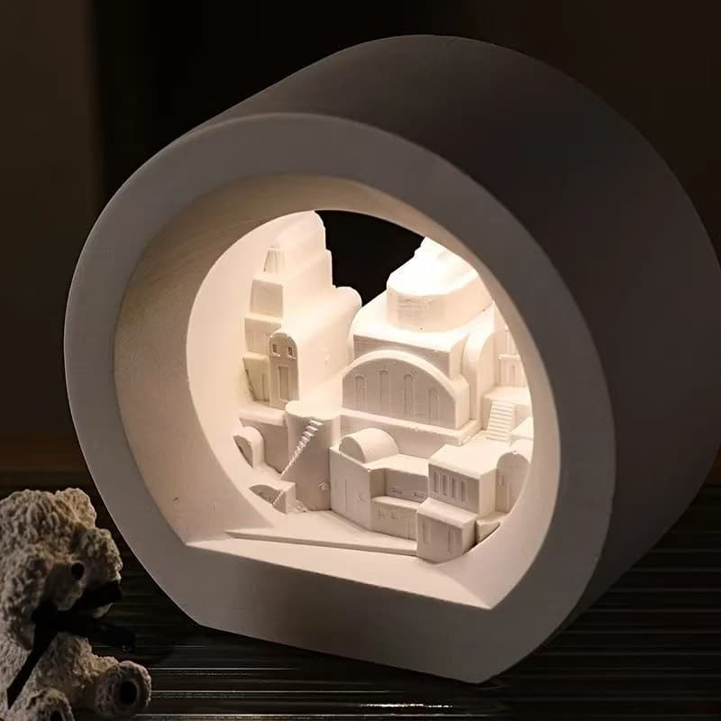 Santorini Flameless Aroma Diffuser Lamp, Scent Stone Ornament Gift Box, Birthday Gift for Girls/Best Friends, High-End Ornamental Aroma Diffuser