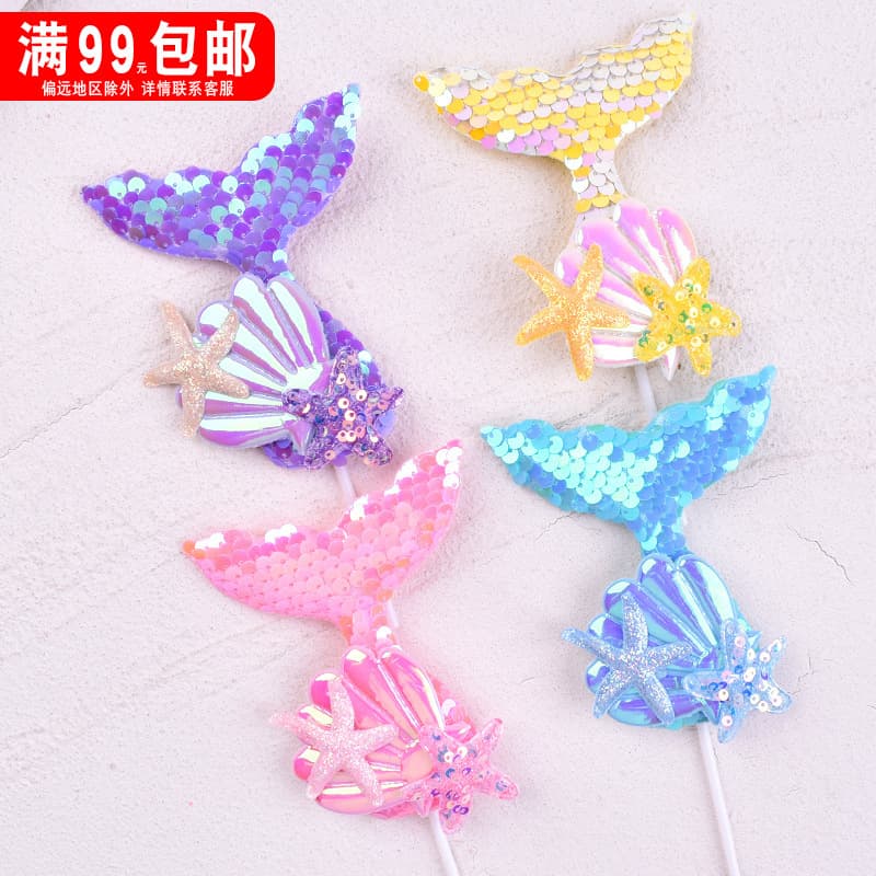 Colorful Mermaid Tail and Starfish Cake Topper Decoration for Ocean Theme Party