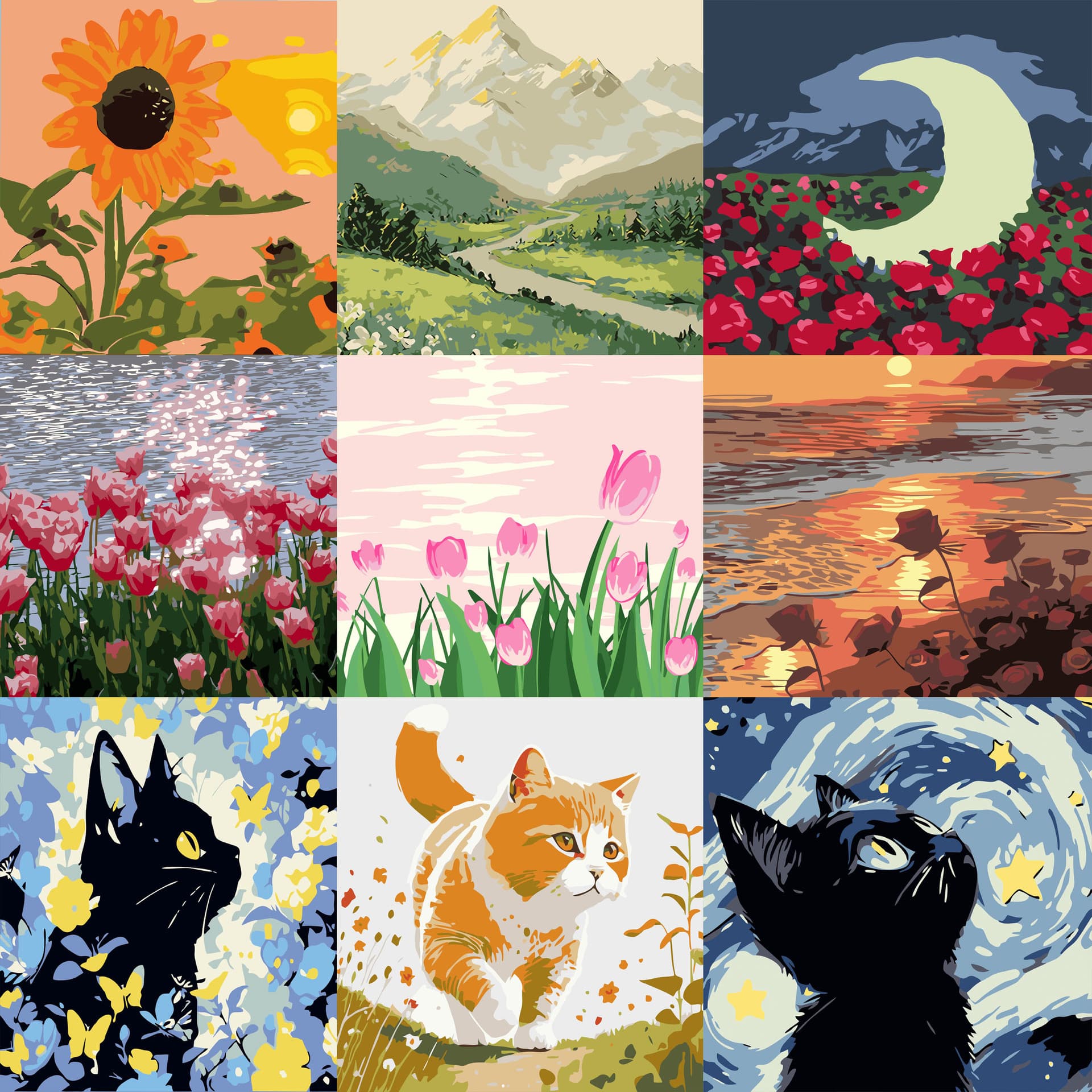 20x20 Landscape Floral Paint by Numbers DIY Hand-Painted Oil Painting Fill-in Canvas for Living Room Decoration