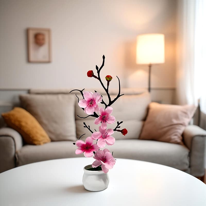 Small Wine Jar Simulation Flower Wintersweet Bonsai Artificial Home Desktop Silk Cloth Wintersweet Potted Plant Chinese Style Fake Flower Decorative Ornament