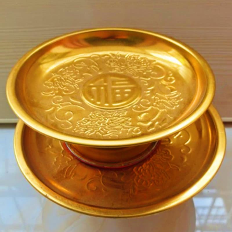 Offering Plate for Buddhist Altar, Copper Household Worship Alloy Tray, Fruit Plate Buddhist Supplies, Fruit Offering Plate