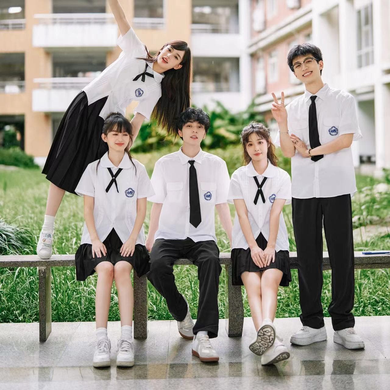Taiwan school uniform suit attached jk uniform for middle school students white shirt junior and senior high school students college graduation photo summer class uniform