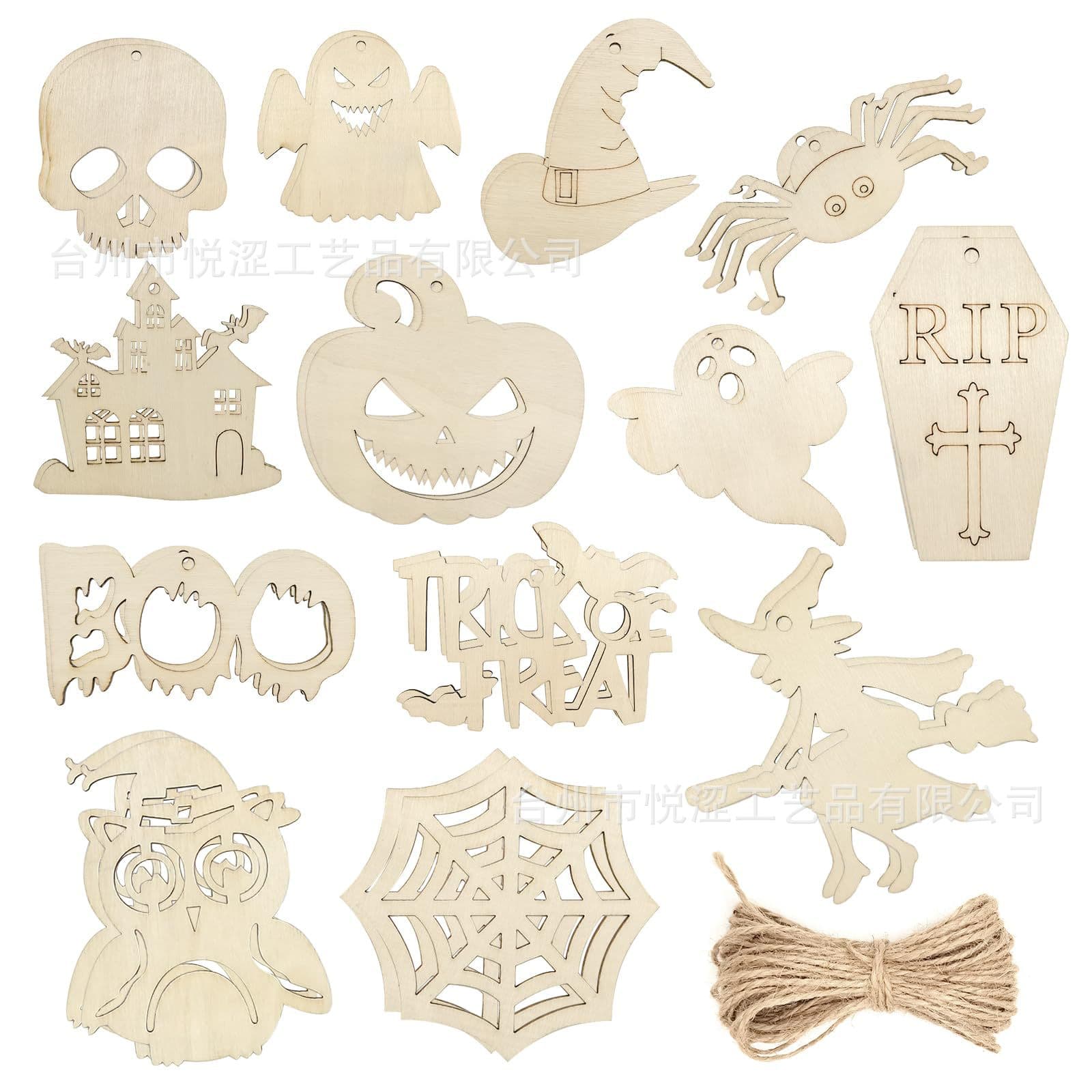 Wooden DIY Graffiti Wood Slice Halloween Hanging Tag Room Decoration Holiday Party Ornament - Best Seller for Cross-Border