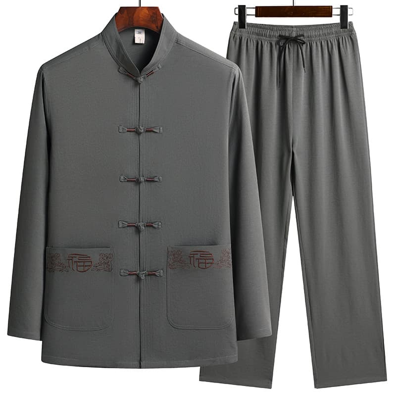 Hot-selling middle-aged and elderly dad clothing set Tang suit long-sleeve grandpa elderly 60-70-80 years old birthday performance clothes