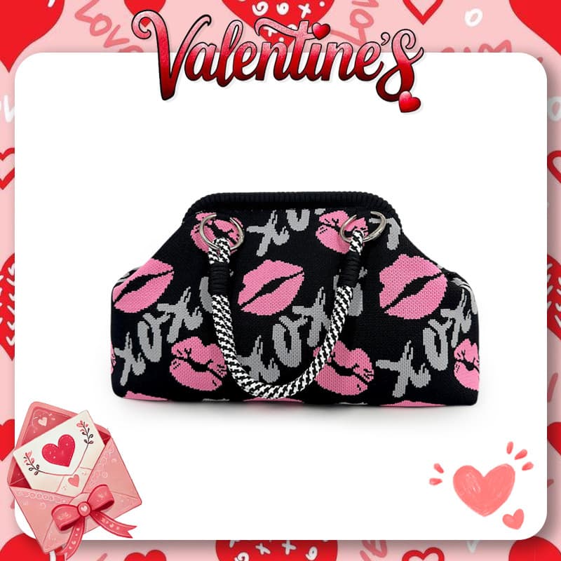 Valentine's Day New Clip Bag Large Capacity Knitted Handbag Knitted Versatile Portable Outing Clip Bag Tote