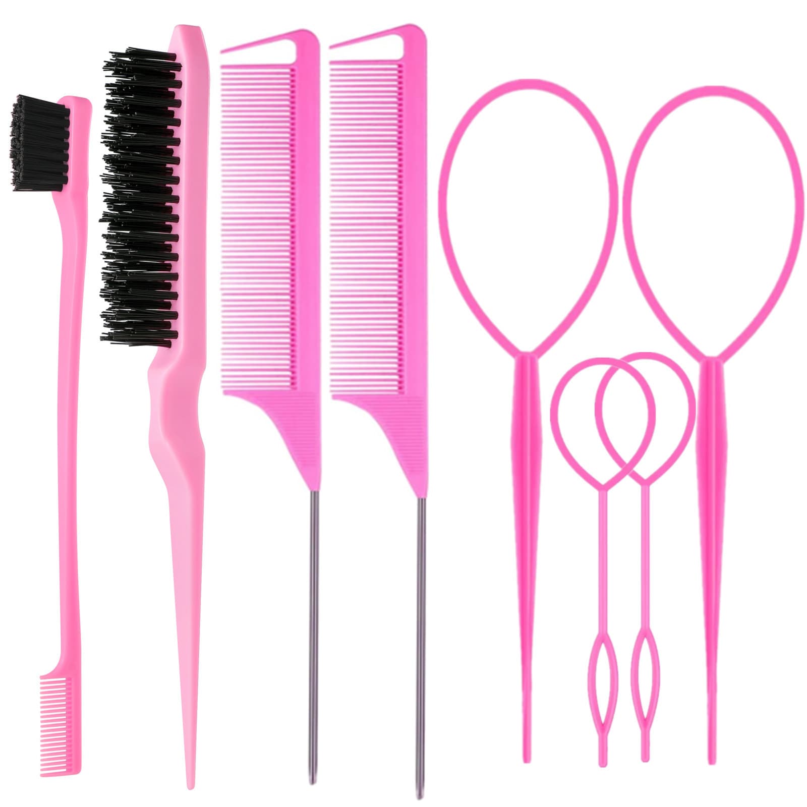 Amazon In-Stock Haircut Tool Eight-Piece Set Steel Needle Comb Pointed End Comb Hair Removal Comb Eyebrow Brush Hair Styling Tool