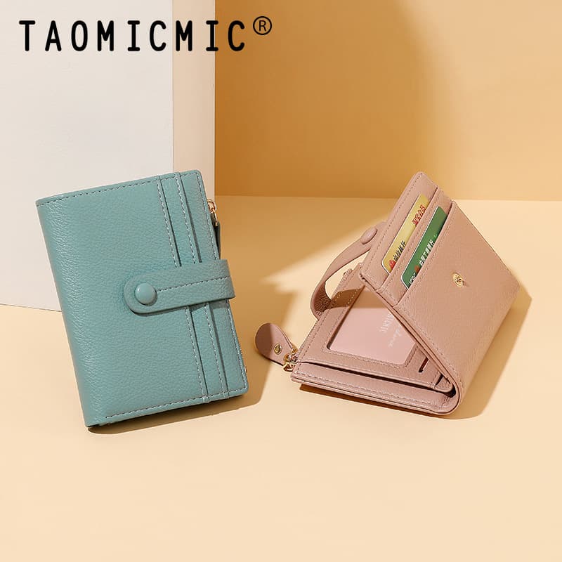 Women's Zipper Short Bifold PU Wallet Premium Multi-Card Slot Stitching Soft Leather Wholesale Clutch