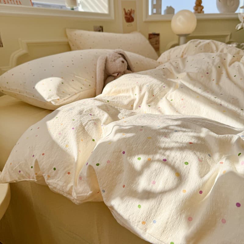 Cream Wave Dot Washed Cotton Quilt Cover 150x200x230cm Single Quilt Cover Bedding Four-Piece Set Sheet Three-Piece Set