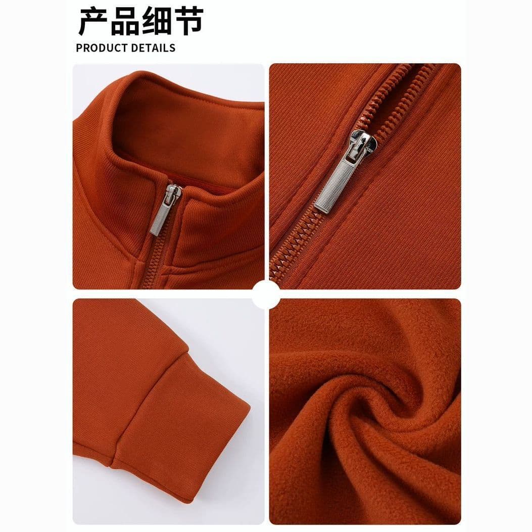 Zipper Stand Collar Waffle Knit Sweatshirt Logo Printed Work Uniform Jacket Catering Group Gathering Long-Sleeve Cultural Shirt