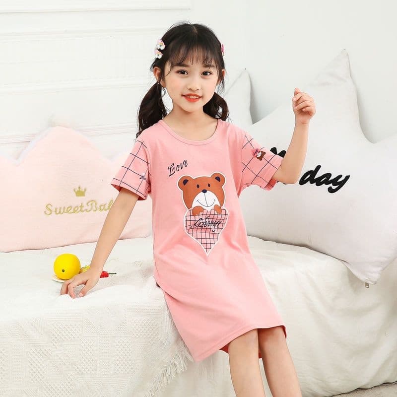 Children's Short-Sleeve Nightgown Summer Girls Pajamas Cotton Family Matching Baby Thin Princess Dress Homewear for Middle and Older Children
