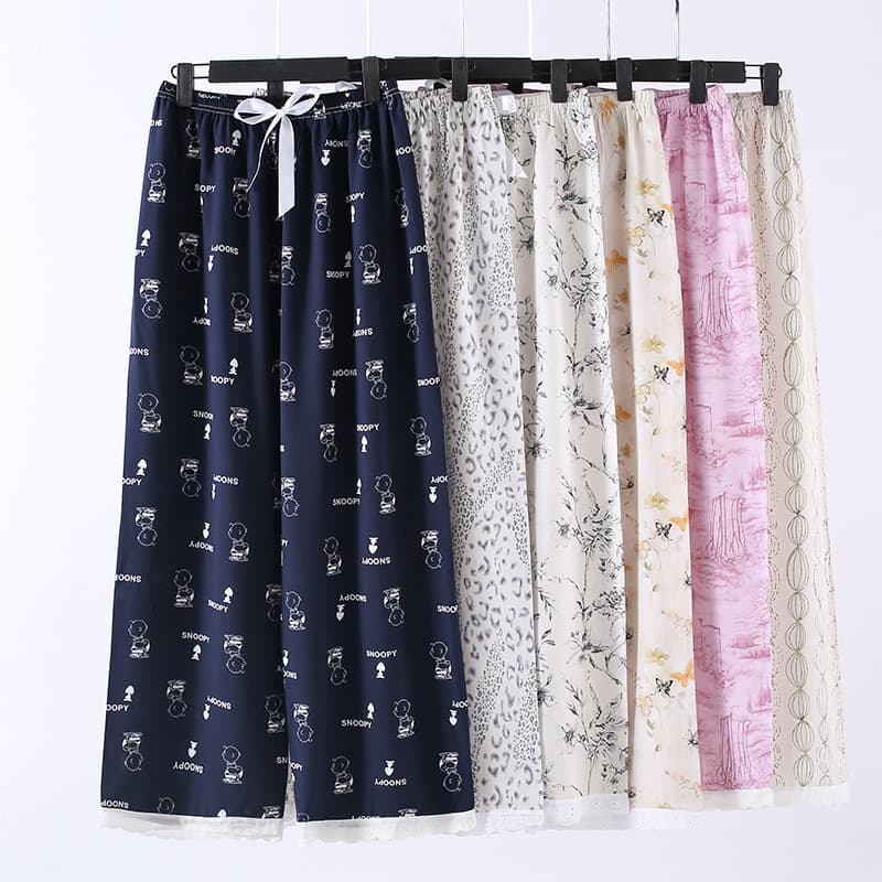 Lace Trim Cotton Silk New Sleep Shorts Summer Women Loose Plus Size Wide Leg Pants Long Pants Mom Can Wear Out Rayon