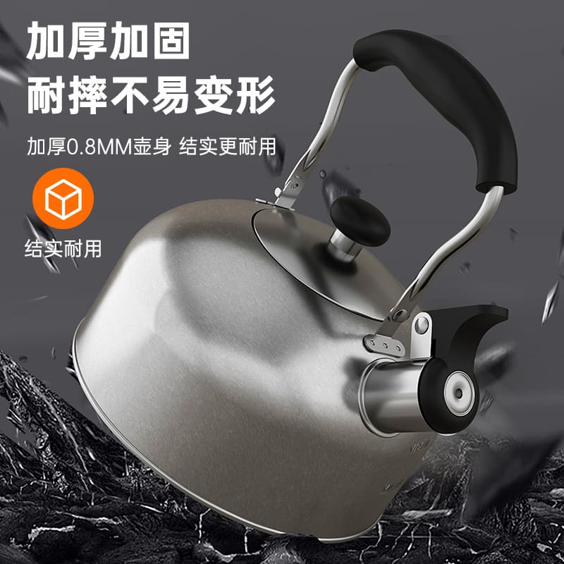 Outdoor Camping Stainless Steel Whistling Kettle, Large Capacity Flat Bottom for Induction Cooker and Gas Stove