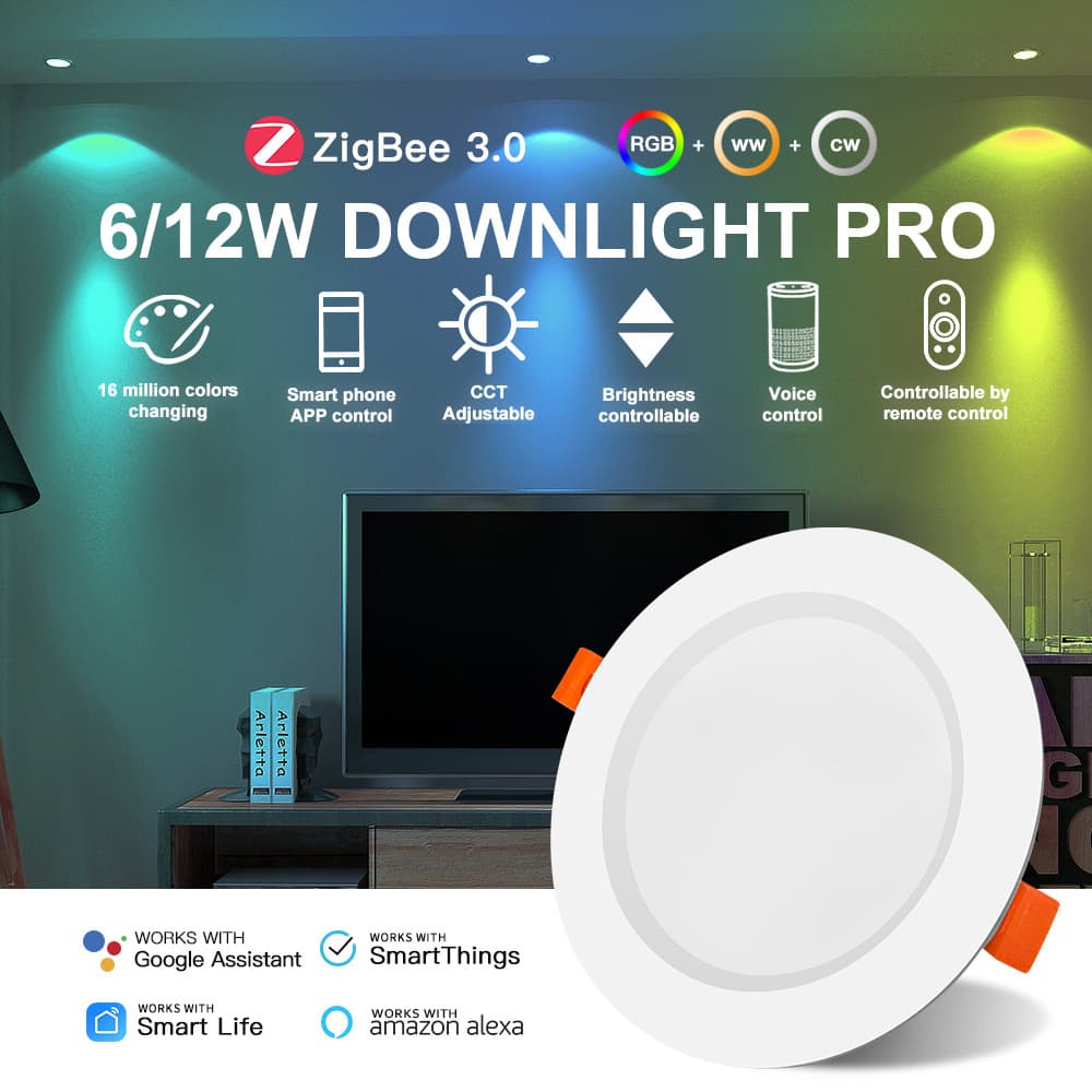 ZigBee 3.0 RGB+CCT Ultra-Thin Recessed Smart Downlight Smart Home Kit 6W/12W