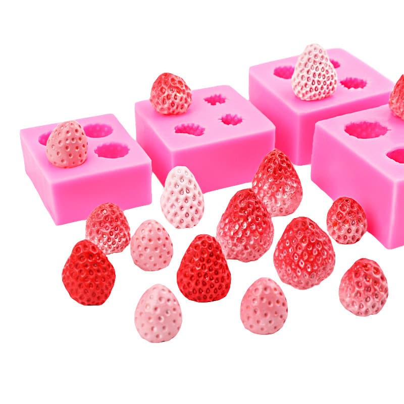 Mini Large Strawberry Silicone Mold for Chocolate Fondant Birthday Cake Candle 4-Hole Strawberry Mold Square