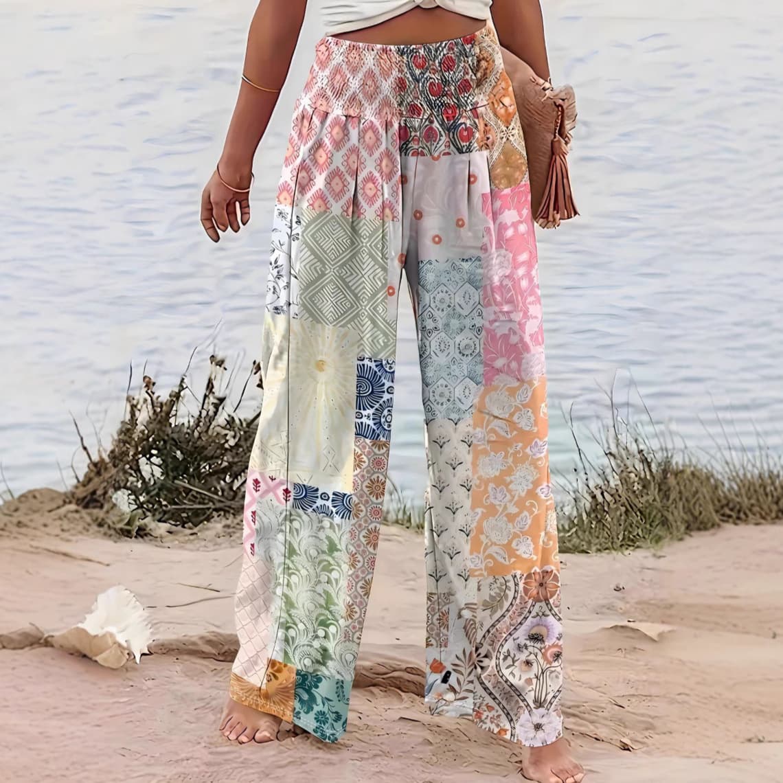 Cross-Border Trade New Women's Printed Wide-Leg Pants, Four-Season Casual Wide-Leg Long Pants, Women's Straight-Leg Pants