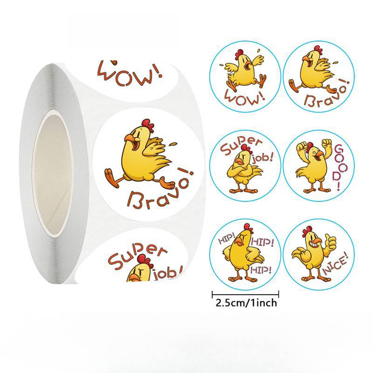500 stickers/roll encouraging yellow rooster stickers mixed color cartoon yellow rooster stickers self-adhesive decorative stickers praise stickers