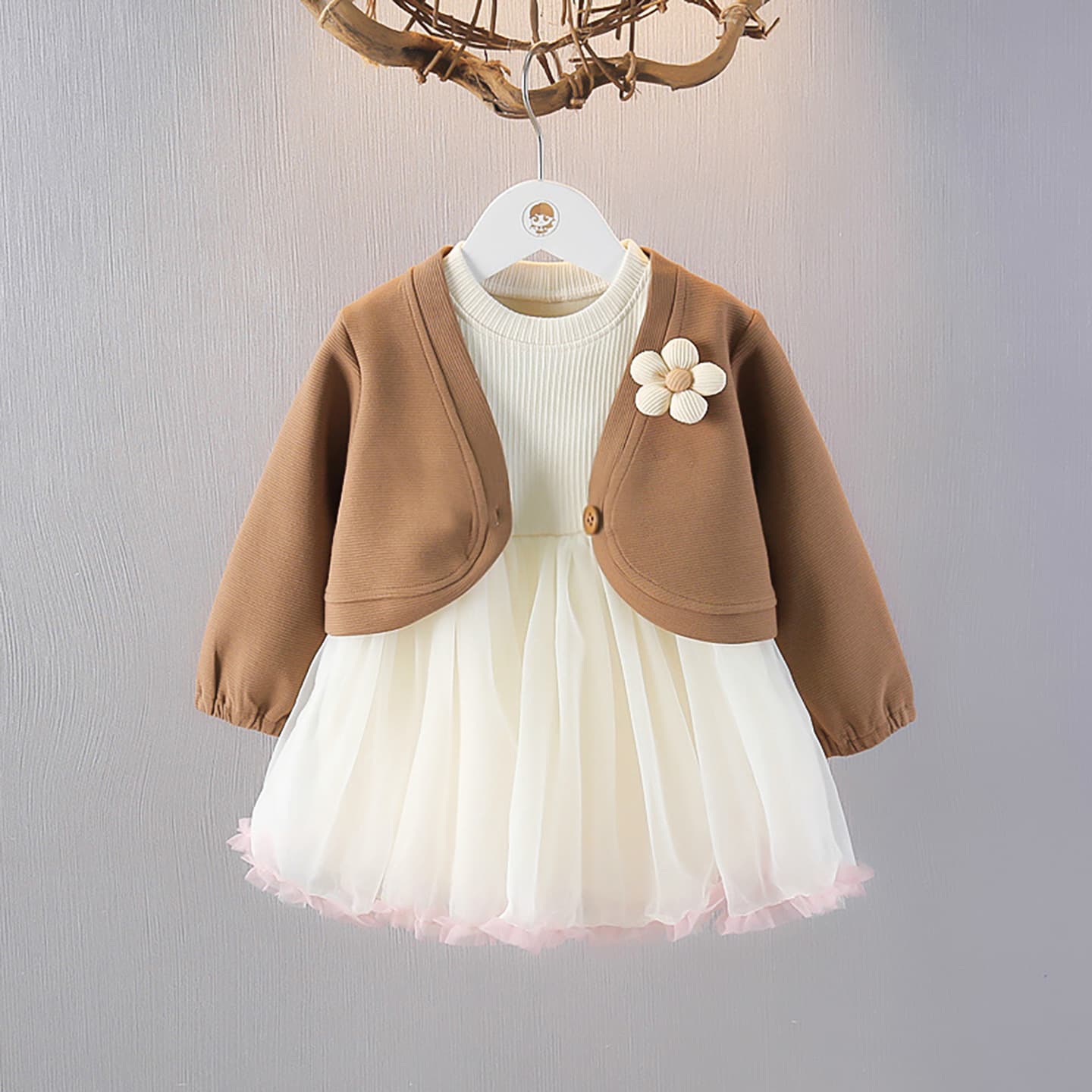 Autumn new baby girl gauze skirt two-piece autumn clothing girl forest knitted sweater children's trendy skirt suit