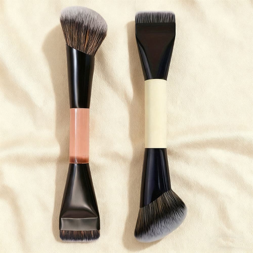 Cross-border new one-word liquid foundation brush, double-ended foundation powder brush, soft-bristled portable contouring makeup brush